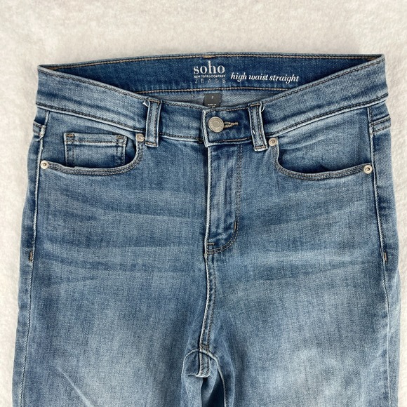 Soho High Waist Straight Jeans Womens‎ 2 Blue Denim Stretch Mid Rise Frayed Hem - Picture 2 of 14